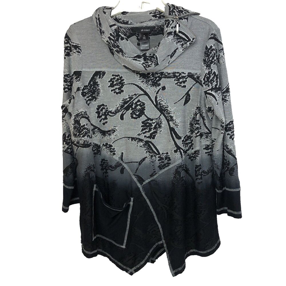 Ali Miles Art To Wear Top Medium Cowl Neck Asymmetric Cozy Stretch Travel
